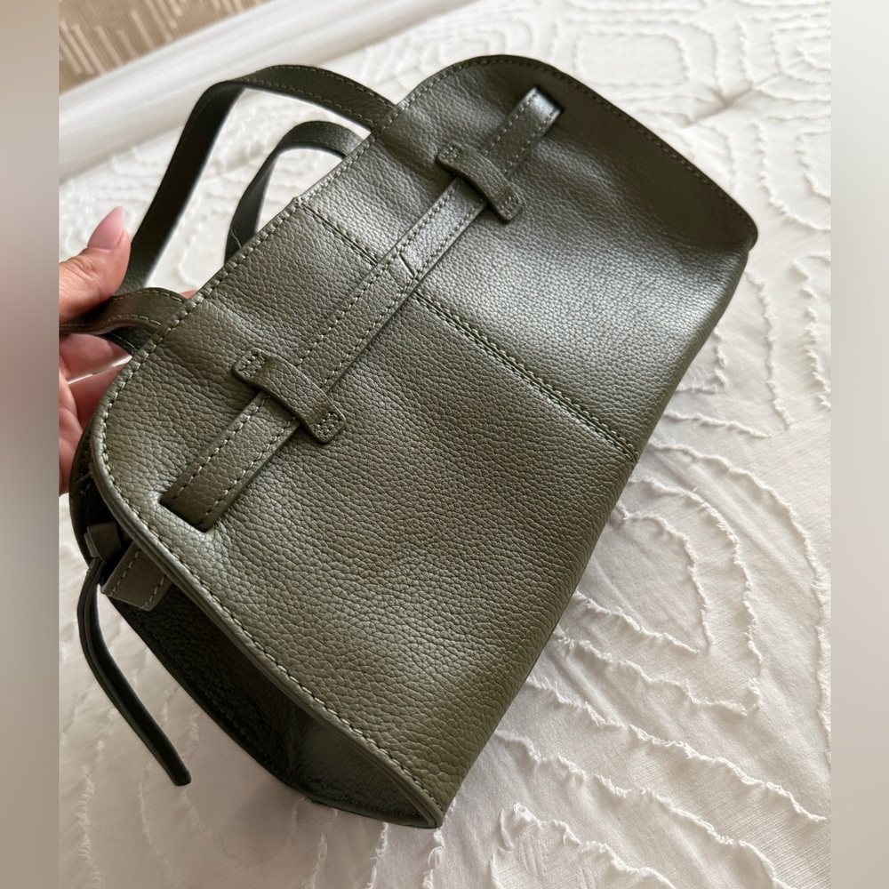 Olive Green Genuine Leather Shoulder East West Bag - Picture 3 of 11